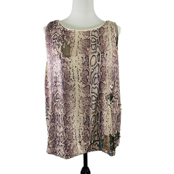 INC Women's Sequin Sleeveless Animal Snake Print Party Tank Top Lining Size XL - Picture 3 of 13